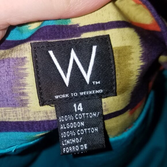 Work To Weekend Pleated Skirt Size 14 Knee Length Lined Purple Aqua Salmon Print - Picture 3 of 4